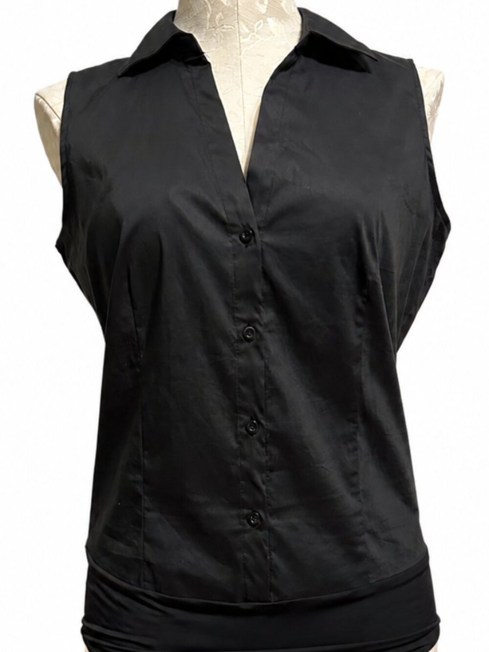 NWT CALVIN KLEIN X-Fit Black Sleeveless Collared Button Front Bodysuit Size M
